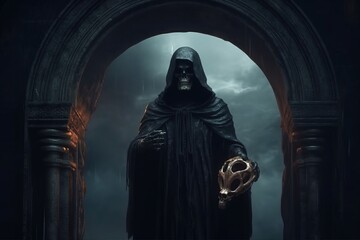 Wall Mural - Grim reaper standing at the entrance to dark underworld