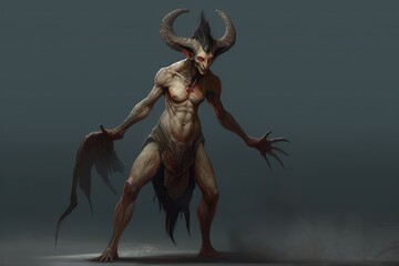 Wall Mural - Full body image of a menacing female demon with horns