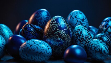 Neon blue backdrop showcasing futuristic Easter eggs