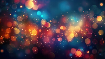 Poster - Abstract bokeh lights in shades of orange, blue, red, and yellow, glowing softly against a dark background
