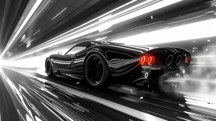 Canvas Print - Black Sports Car Speeding Through a Tunnel