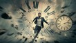 © EvgeniiasArt - Businessman Running Out of Time Amidst Clock Fragments