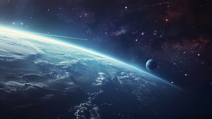 Wall Mural - a view of the earth from space with stars in the background