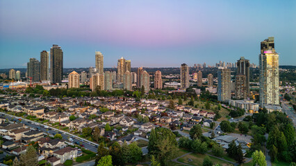 Wall Mural - Aerial City View at Twilight. Burnaby, Vancouver, BC, Canada