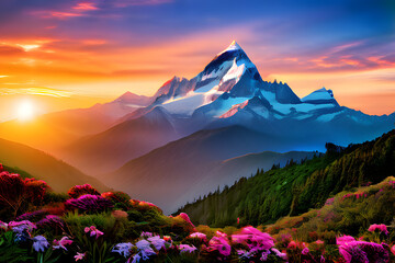 Wall Mural - sunrise in the mountains