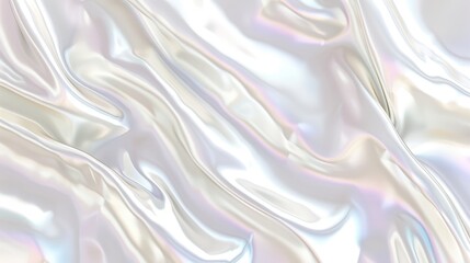 Poster - A close-up of smooth, white, iridescent fabric with subtle waves and folds, reflecting a pearlescent sheen