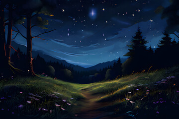 Wall Mural - night forest in the mountains