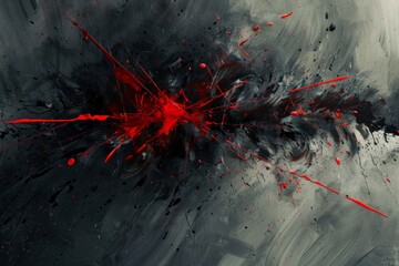 Leinwandbilder - This image features a striking abstract composition with intense black and red splashes on a dark, textured background, evoking a sense of explosive energy and dynamic movement.