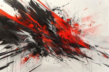Poster - This abstract image showcases vivid red and black strokes against a white background, creating a compelling visual contrast that conveys energy, tension, and dynamic movement.
