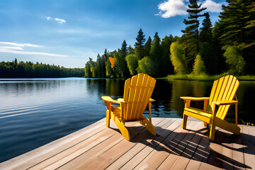 Wall Mural - wooden chair on the lake