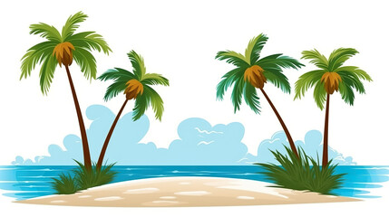 Wall Mural - Beach scene with coconut trees isolated on pure white background