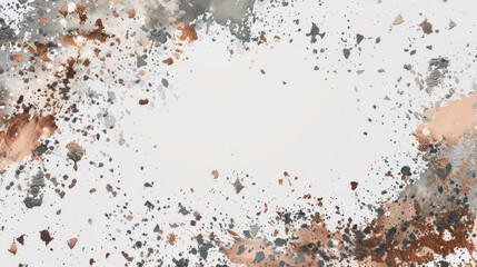 Poster - Create a splash background with abstract, metallic paint splatters in silver and copper tones, set against a white backdrop for a modern and sophisticated vibe.
