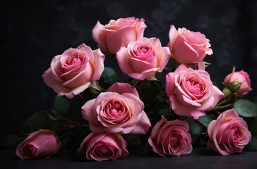 Wall Mural - Bouquet of soft pink roses with dark background