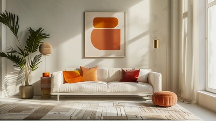 Poster - Design a frame cut-out with geometric shapes forming the border, providing a modern and clean aesthetic. 