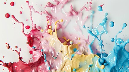 Poster - Design a splash background with an array of pastel-colored paint drops and splashes, set against a crisp white background for a soft, artistic feel.