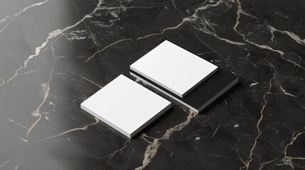 Poster - Blank Business Card Mockup On A Black Marble Surface