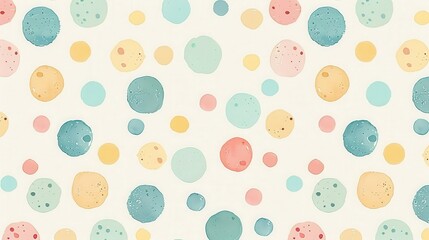 Poster - A seamless pattern of pastel-colored polka dots on a white background