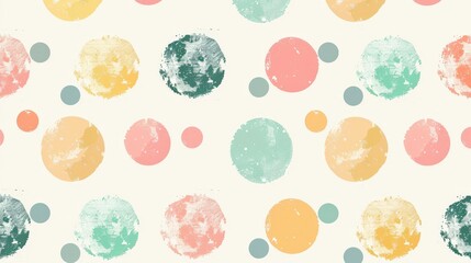Poster - A seamless pattern featuring colorful polka dots in various sizes and shades of pink, yellow, green, and blue against a white backdrop