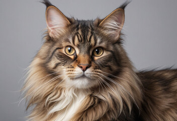  A majestic Maine Coon cat with a flowing mane. 