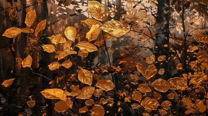 Wall Mural - Golden Leaves in Autumn Forest