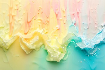 Poster - Abstract image of pastel colored paint mixing, splashing and blending together creating interesting shapes and textures