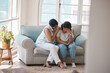 © peopleimages.com - Cry, senior woman or daughter on sofa for support, comfort or depression in marriage. Family, mom or loss of loved one at home with relationship development, trust or hug on couch for mental health