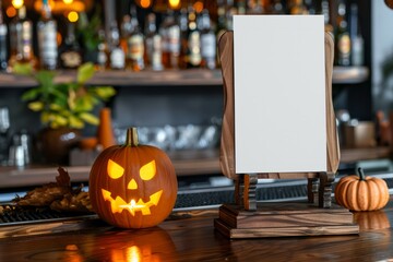 Wall Mural - Menu mockup next to jack o lantern. Halloween concept