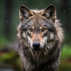 Wall Mural - a wolf is standing in the rain