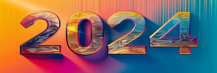 Poster - Vibrant 2024 Digital Illustration with Stylized Number 2024