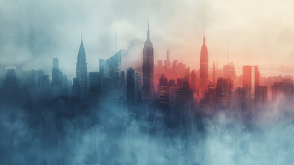 Wall Mural - Big City Skyline: Central Color Photo Fading to Pencil Drawing. Generative AI