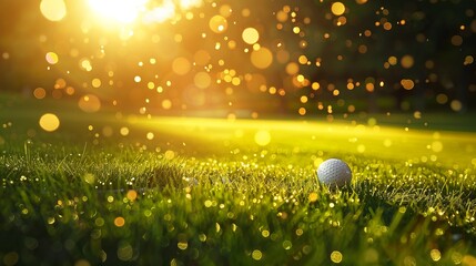 Wall Mural - Golf Ball on Grass with Sunlight Bokeh