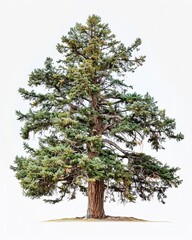 A solitary Red Cedar tree stands tall, its branches reaching out against a blank canvas