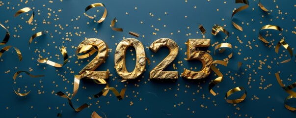 Poster - 2025 New Year's Celebration Gold Foil Confetti Background