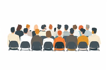 Poster - Simple minimal illustrate style of History Lecture at Community Center: Adults attending a history lecture at a community center, listening and taking notes, ample copy space on a clear white