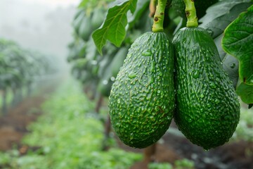 group of avocado fruits in plantation