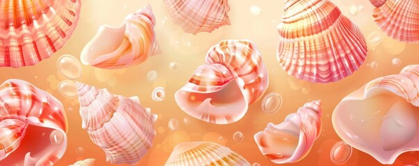 Wall Mural - A beach scene with shells and a starfish. Free copy space for text.