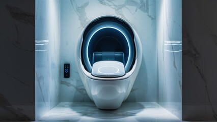 Sticker - A futuristic toilet with a glowing light in the bowl, AI