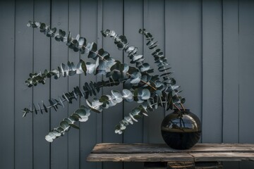 Poster - A vase with a bunch of leaves on top of it, AI