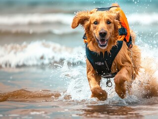 Wall Mural - dog in the water