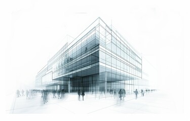 Wall Mural - modern building in the form of an architect's sketch