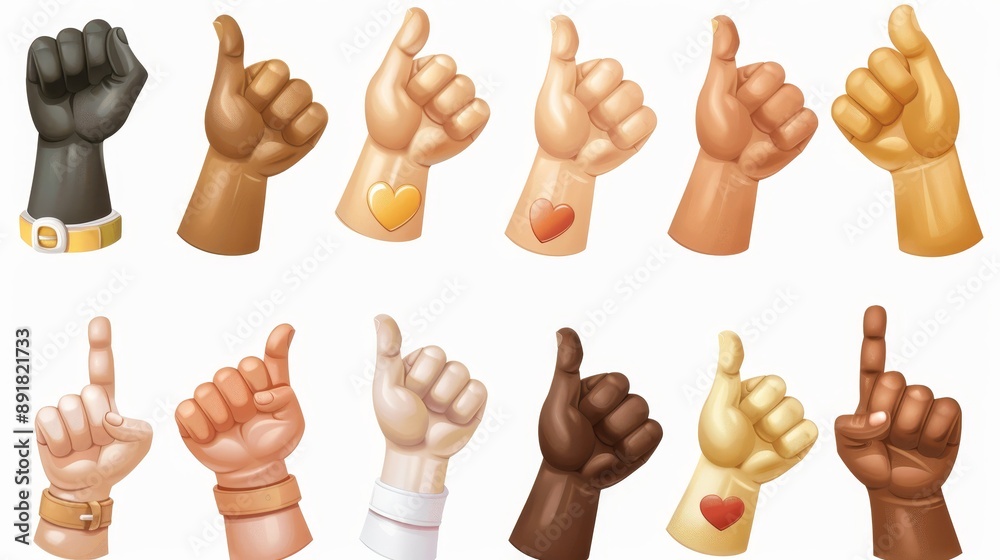 Emoji symbols representing diverse hand gestures, including handshakes ...