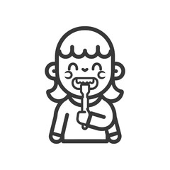 little girl brushing teeth minimalist line art icon logo symbol