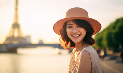 Happy asian woman traveler 