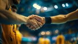 The handshake between two handball teams at the end of a competitive match, with expressions of respect.