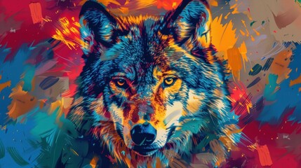 Naklejka na meble Wolf Portrait in Vibrant Colors