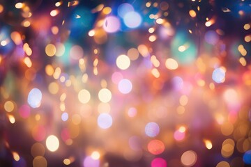 Poster - Festive bokeh lights abstract background. Christmas, New Year celebration. Banner, wallpaper. Dreamy festive background