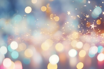 Poster - Pastel bokeh lights abstract background. Christmas, New Year celebration. Banner, wallpaper. Dreamy festive background