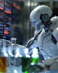 Poster - Advanced Humanoid Robot Conducts Chemical Research in Modern Laboratory