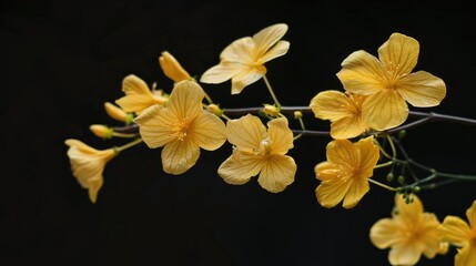 Wall Mural - Yellow Petal Flowers Against Black Background