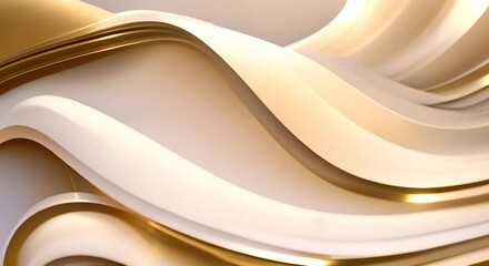 Wall Mural - White smooth flowing waves with curved golden lines abstract motion background Seamless looping Video animation Ultra HD 3840x2160 4k animation